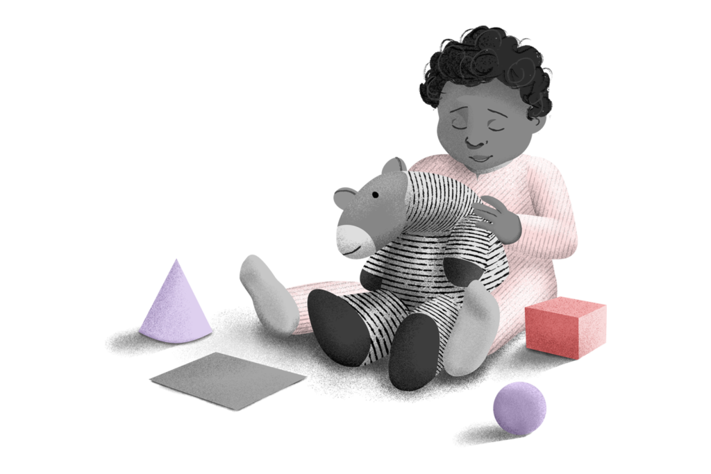 illustration d'un enfant jouant avec une peluche